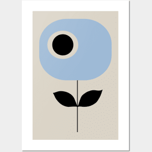 Bold Retro Flower Blue Posters and Art